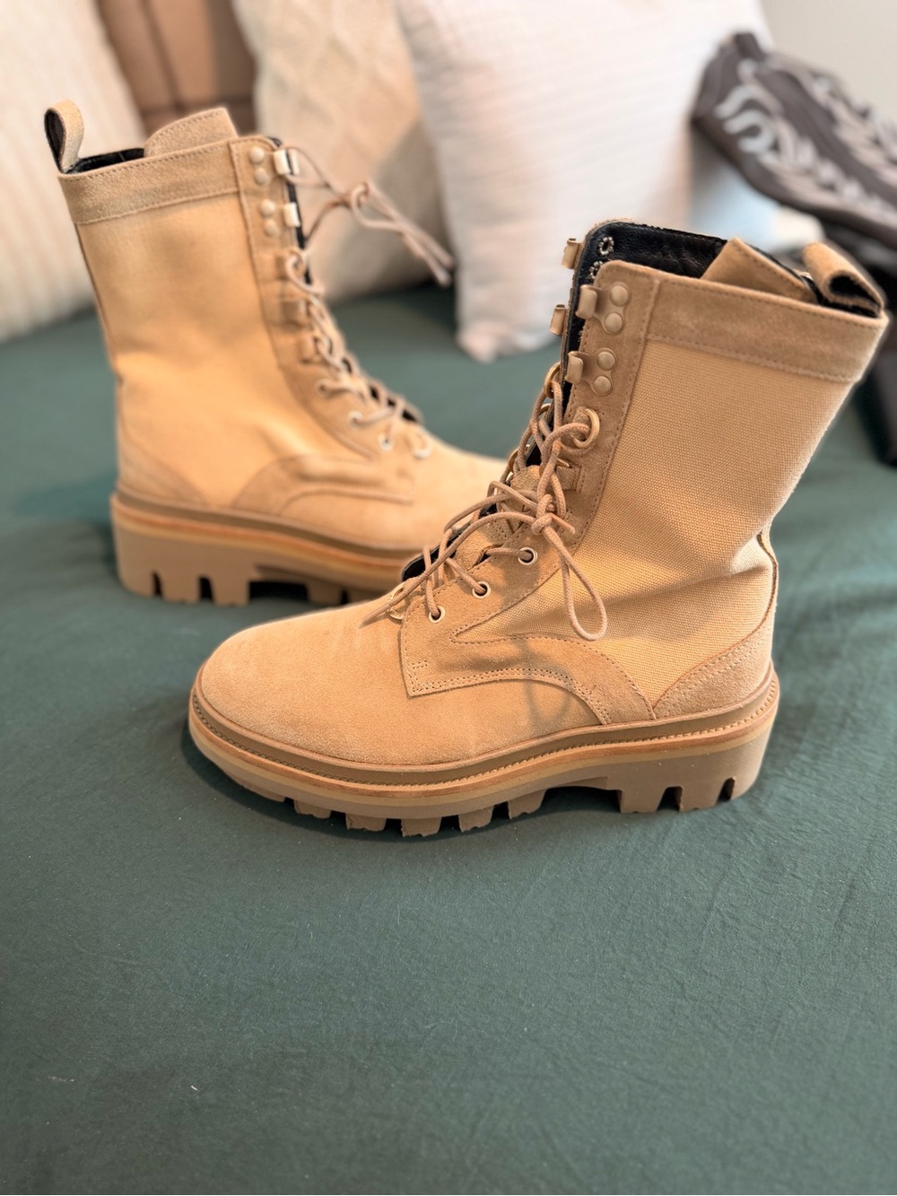 AllSaints Tan Lace-Up Chunky Sole Combat Boots